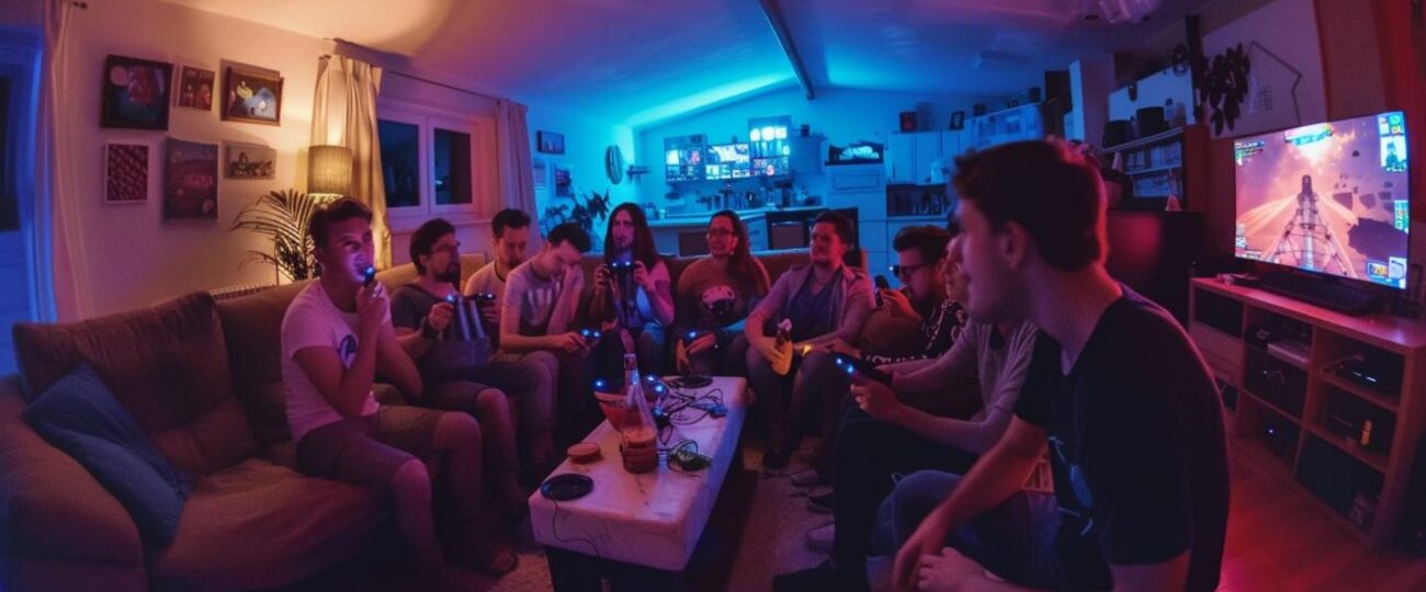 Friends playing online games together on Snokido with a wide-angle lens.