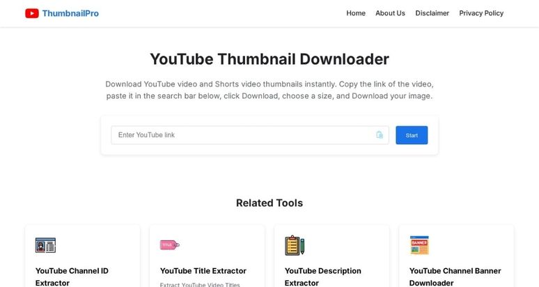 CommentPicker's YouTube Thumbnail Downloader page featuring additional tools and a user-friendly thumbnail extraction section.