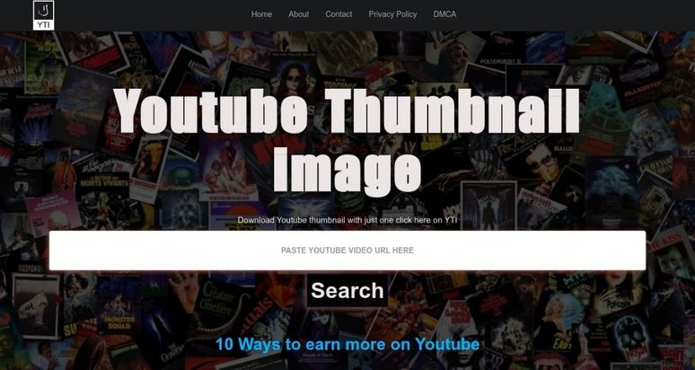 Homepage of YouTube Thumbnail Image displaying a straightforward tool for fetching and downloading video thumbnails.