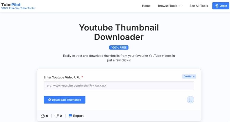 TubePilot AI's YouTube Thumbnail Downloader interface highlighting AI-powered features for efficient thumbnail retrieval.